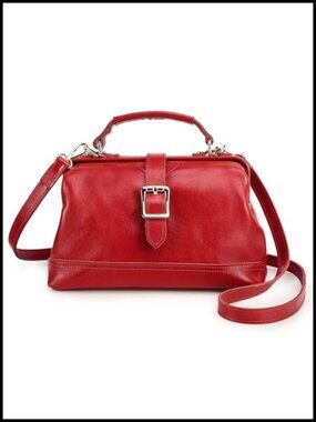 Full Grain Leather Doctor Bag Top Handle Satchel Purse with Crossbody Strap